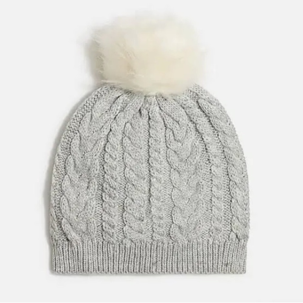 J. Crew Soft Gray Cable-knit Beanie with White Pom Pom